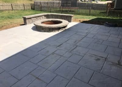 Stamped & Colored Concrete Patio, Fire Pit & Sitting Wall